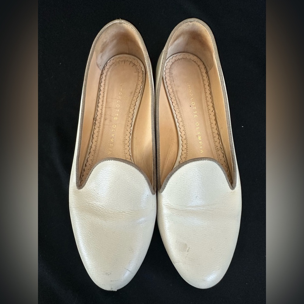 Charlotte Olympia cream Women's Loafers Made in Italy 36 gold color trim heel